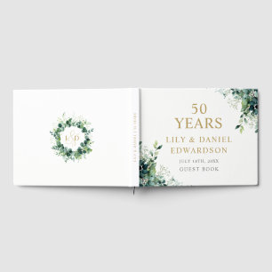 Eucalyptus Greenery Monogram 50th Anniversary Guest Book