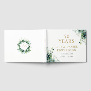 Eucalyptus Greenery Monogram 50th Anniversary Guest Book