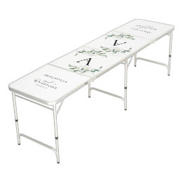 Eucalyptus Greenery Monogram Wedding Beer Pong Table