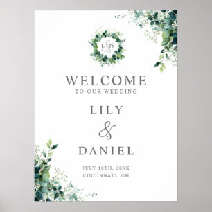 Eucalyptus Greenery Monogram Wedding Welcome Sign