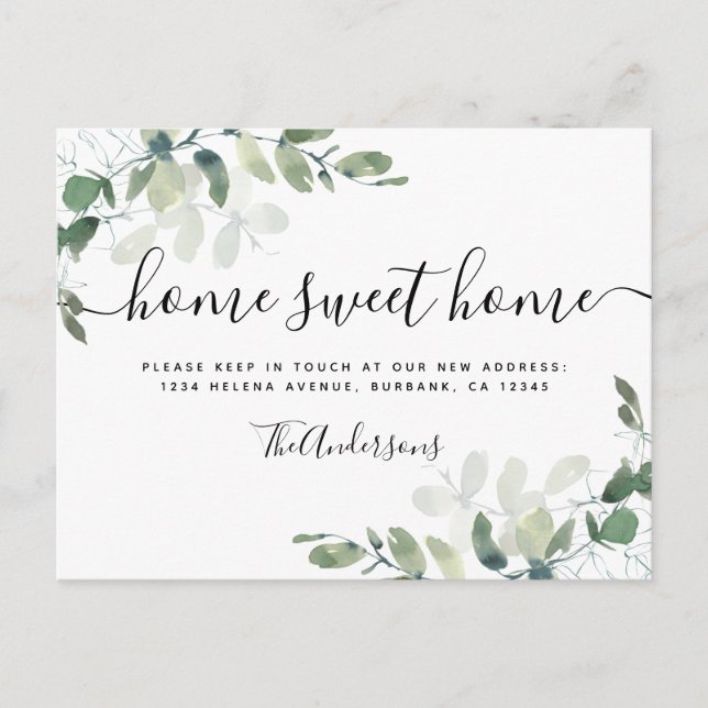 Eucalyptus Greenery Moving Announcement  Postcard (Front)