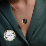 Eucalyptus greenery name tag 3 cm round badge<br><div class="desc">A chic white background. Decorated with green watercolored eucalyptus leaves,  and faux gold foliage.  Personalise and add a name.</div>