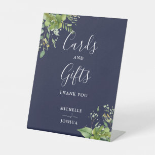 Eucalyptus Greenery Navy Blue Cards And Gifts Pedestal Sign