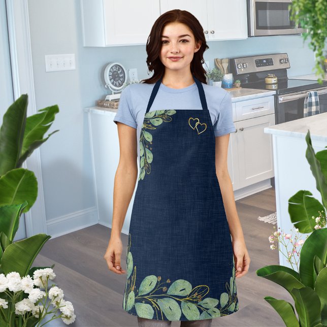 Eucalyptus Greenery Navy Blue Kitchen Apron (Creator Uploaded)