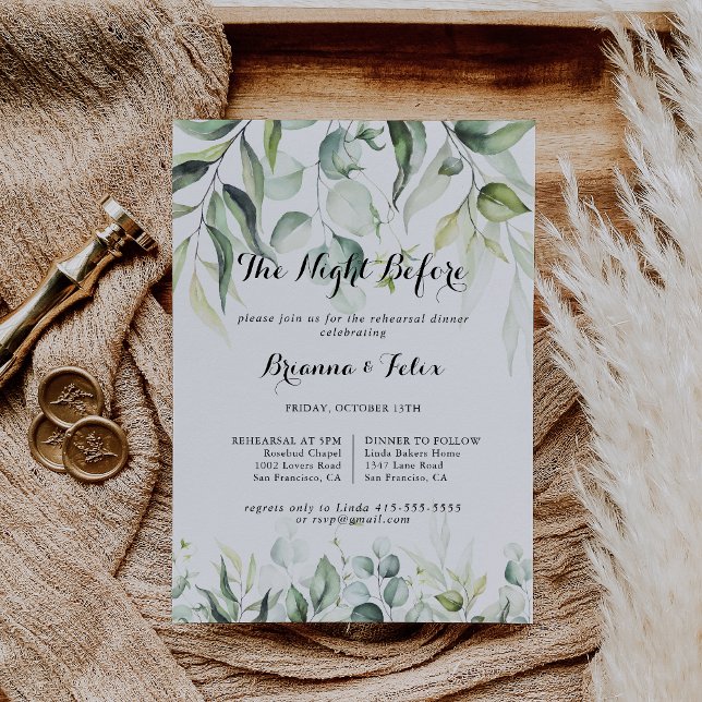 Eucalyptus Greenery Night Before Rehearsal Dinner  Invitation (Creator Uploaded)