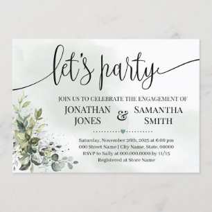 Eucalyptus greenery party lets party engagement invitation