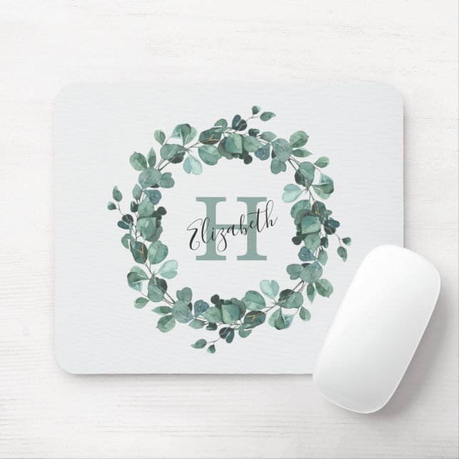 Eucalyptus Greenery Personalised Monogram Mouse Pa Pad (With Mouse)