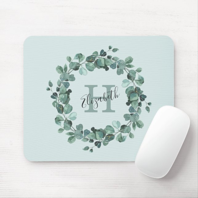 Eucalyptus Greenery Personalised Monogram Mouse Pad (With Mouse)