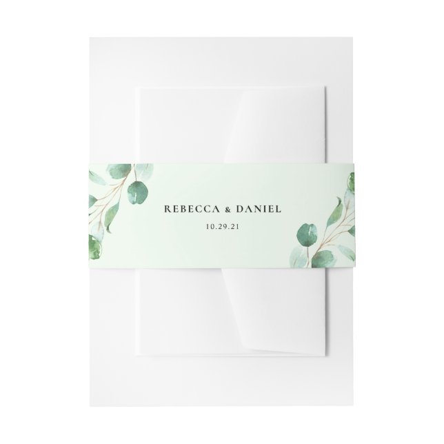 Eucalyptus Greenery Personalised Wedding Invitation Belly Band (Front Example)