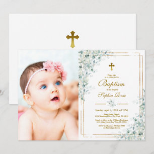 Eucalyptus Greenery Photo Baptism Invitation