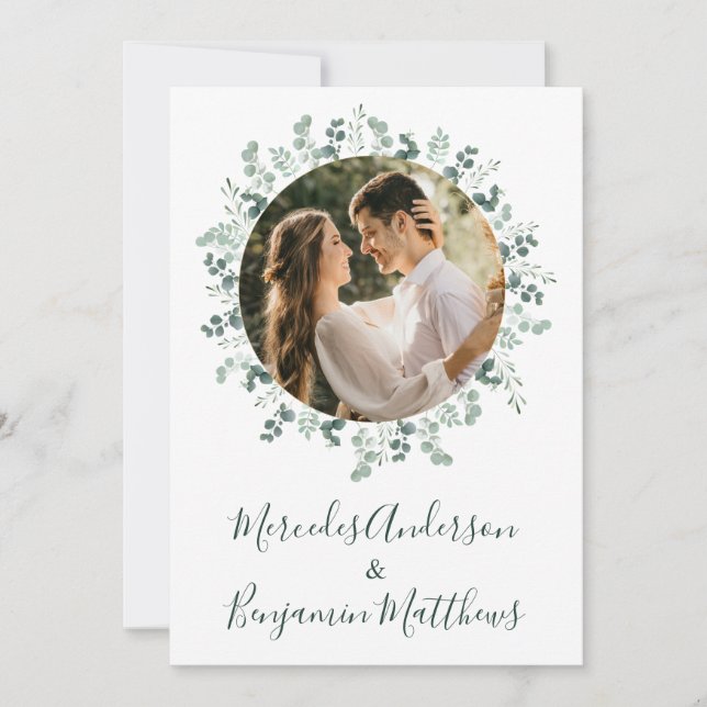 Eucalyptus Greenery Photo Botanical Wedding Invitation (Front)