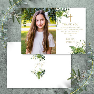 Eucalyptus Greenery Photo First Holy Communion Thank You Card