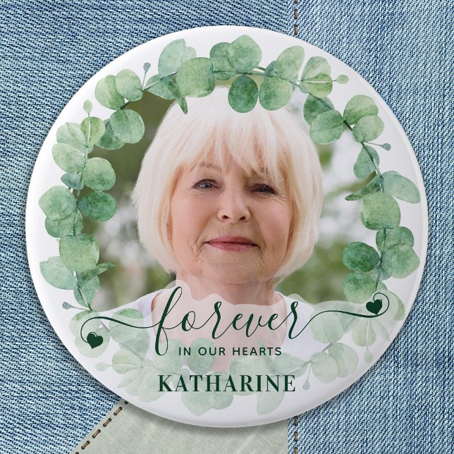 Eucalyptus Greenery Photo Funeral Memorial 7.5 Cm Round Badge (Creator Uploaded)