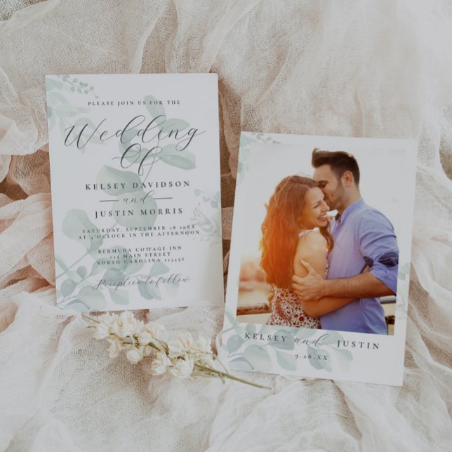 Eucalyptus Greenery Photo Wedding Invitation (Creator Uploaded)