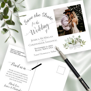 Eucalyptus Greenery & Photo Wedding Save the Date Announcement Postcard