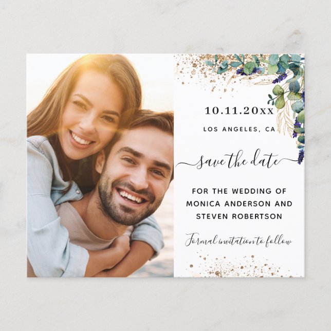 Eucalyptus greenery photo wedding Save the Date Flyer (Front)