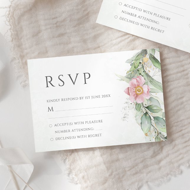 Eucalyptus Greenery Pink Floral Wedding RSVP Card (Creator Uploaded)