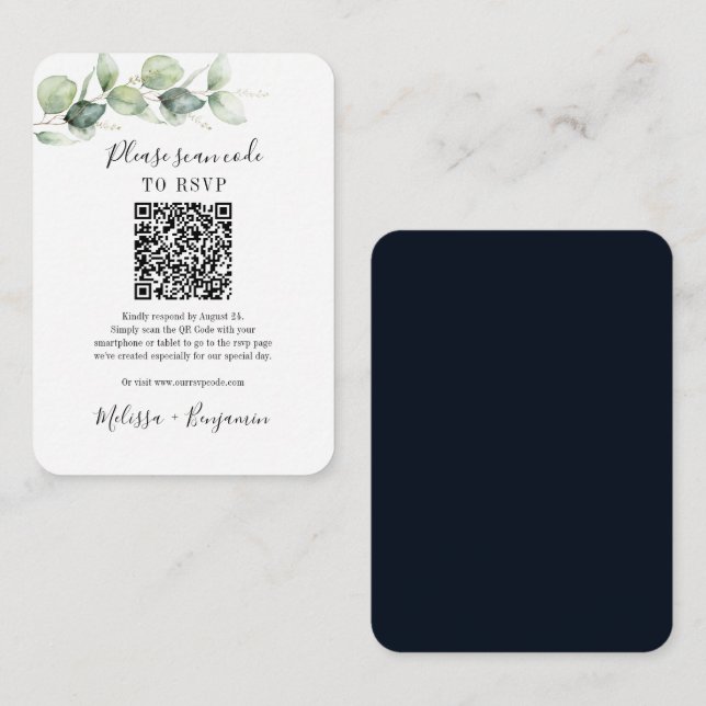 Eucalyptus Greenery QR Code RSVP Wedding Enclosure Card (Front/Back)