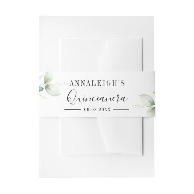 Eucalyptus Greenery Quinceanera 15th Birthday Invitation Belly Band (Front Example)