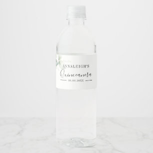 Eucalyptus Greenery Quinceanera 15th Birthday Water Bottle Label