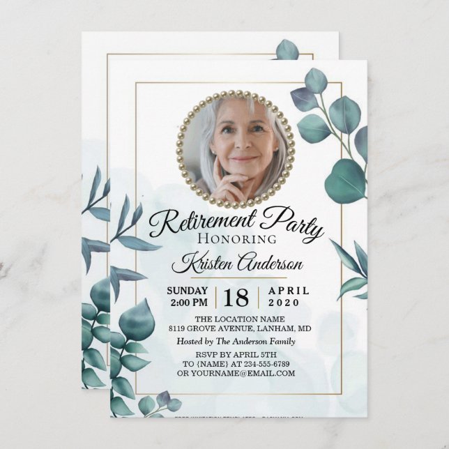 Eucalyptus Greenery Retirement Party Invitation (Front/Back)