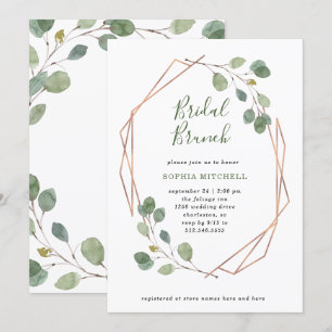 Eucalyptus Greenery   Rose Gold Geo Bridal Brunch Invitation