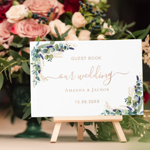 Eucalyptus greenery rose gold wedding  guest book