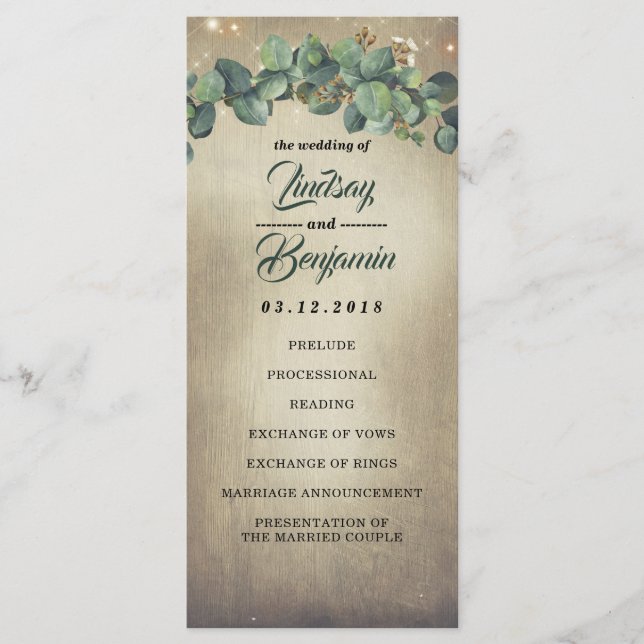 Eucalyptus Greenery Rustic Country Wedding Program Programme (Front)