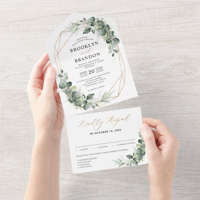 Eucalyptus Greenery Rustic Geometric Wedding All In One Invitation (Tearaway)