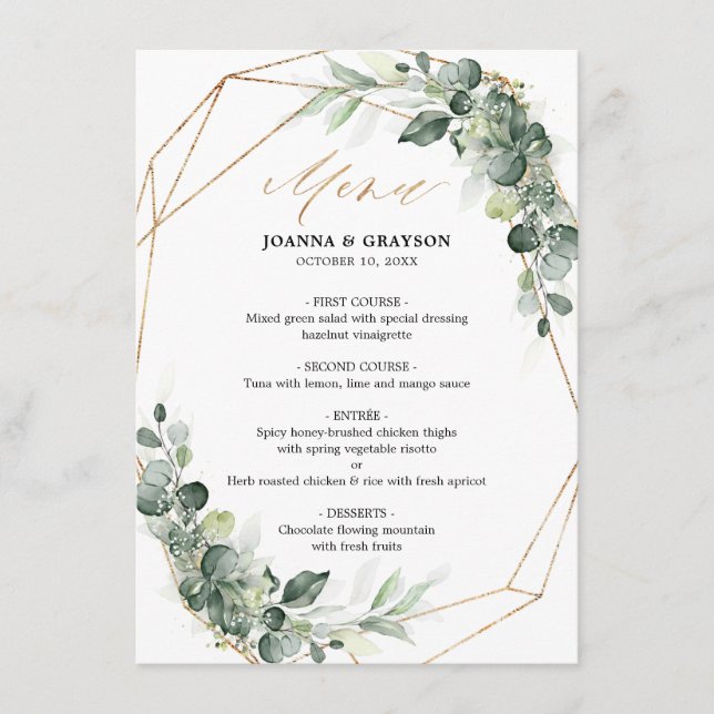 Eucalyptus Greenery Rustic Geometric Wedding Menu (Front)
