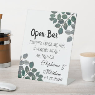 Eucalyptus Greenery Rustic Open Bar Pedestal Sign