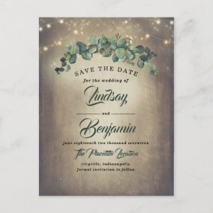 Eucalyptus Greenery Rustic Save the Date Announcement Postcard