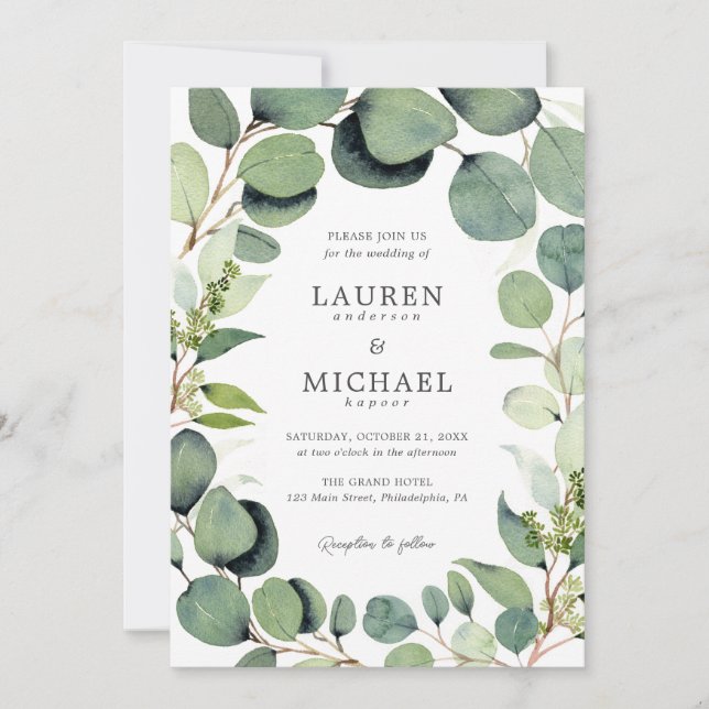 Eucalyptus Greenery Rustic Wedding Invitation (Front)