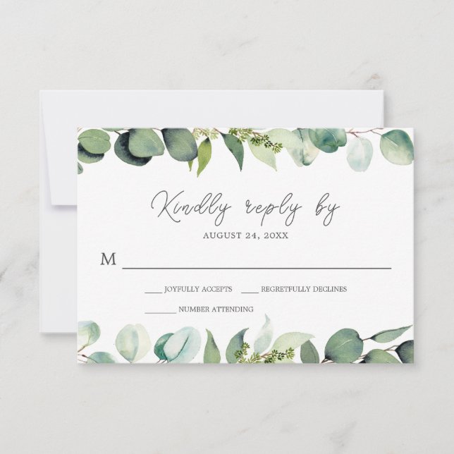 Eucalyptus Greenery Rustic Wedding RSVP (Front)