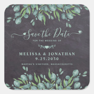 Eucalyptus Greenery  Rustic Wedding Save The Date Square Sticker