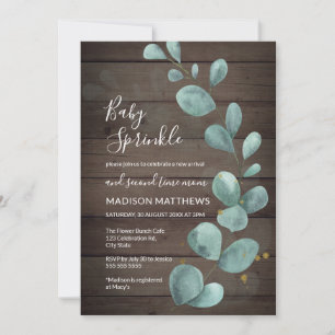 Eucalyptus Greenery Rustic Wood Baby Sprinkle Invi Invitation