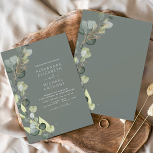 Eucalyptus Greenery Sage Green Elegant Wedding Invitation