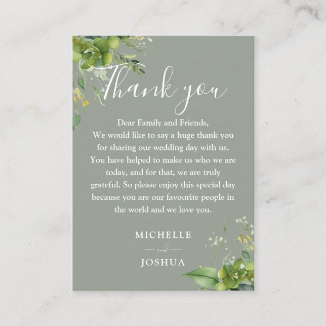 Eucalyptus Greenery Sage Green Wedding Thank You Place Card (Front)