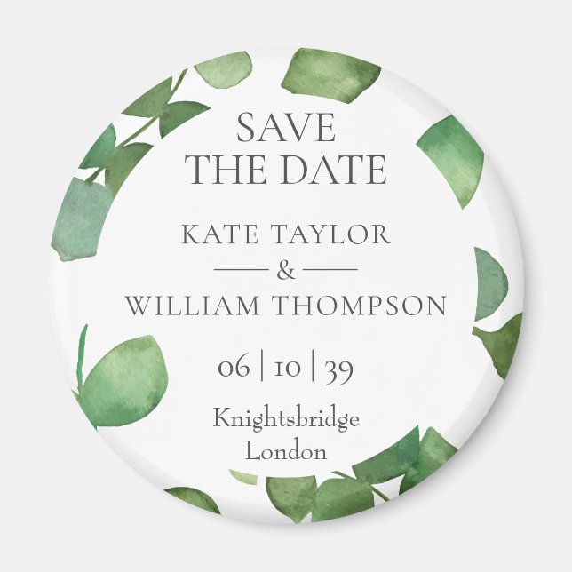 Eucalyptus Greenery Save the Date Magnet (Front)
