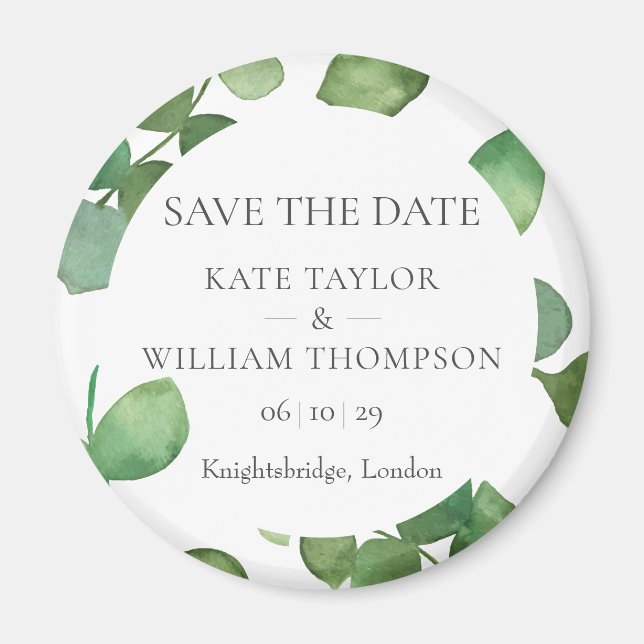Eucalyptus Greenery Save the Date Magnet (Front)