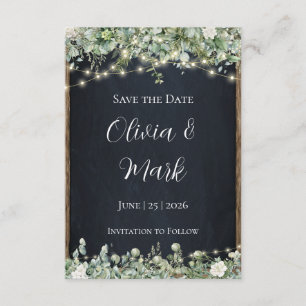 Eucalyptus Greenery Save the Date   Rustic Wooden Enclosure Card