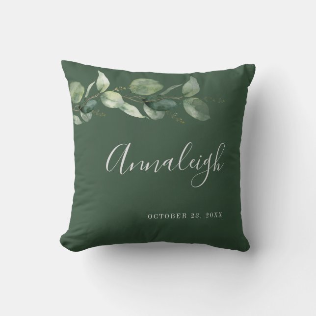 Eucalyptus Greenery Script Botanical Bridal Shower Cushion (Front)