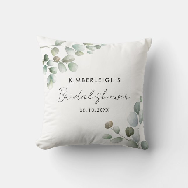 Eucalyptus Greenery Script Bridal Shower Cushion (Front)