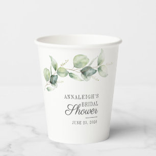Eucalyptus Greenery Script Bridal Shower Paper Cups