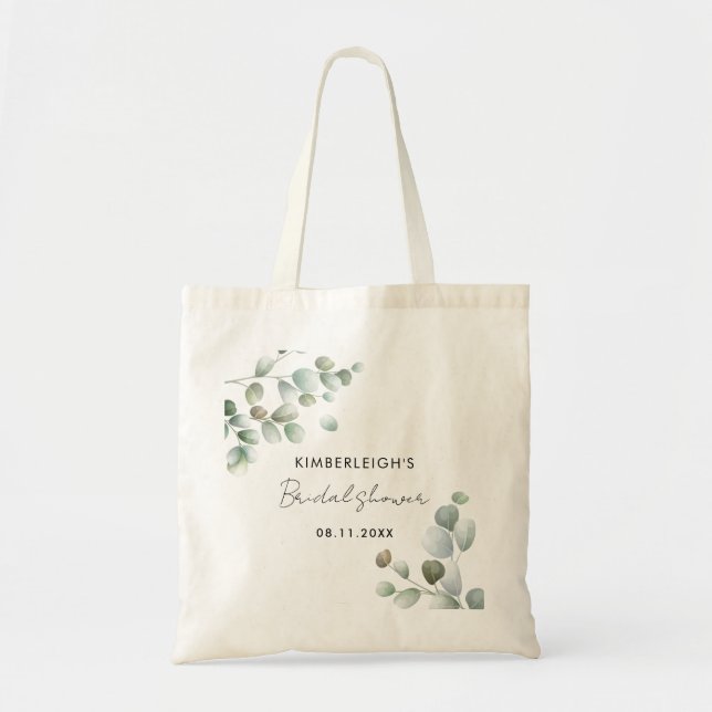 Eucalyptus Greenery Script Bridal Shower Tote Bag (Front)