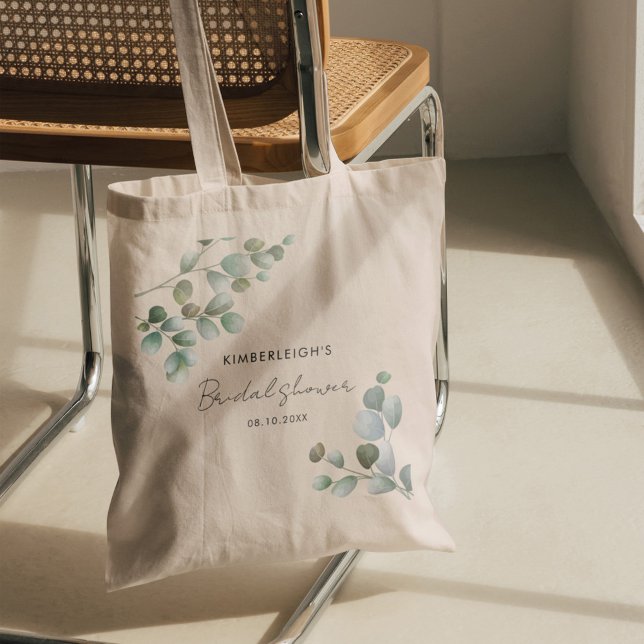 Eucalyptus Greenery Script Bridal Shower Tote Bag (Eucalyptus Greenery Foliage Script Bridal Shower Keepsake Tote Bag)