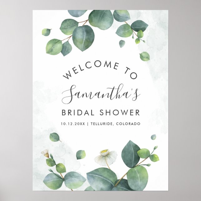 Eucalyptus Greenery Script Name Bridal Shower Poster (Front)
