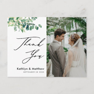 Eucalyptus Greenery Script Photo Wedding Thank You Postcard