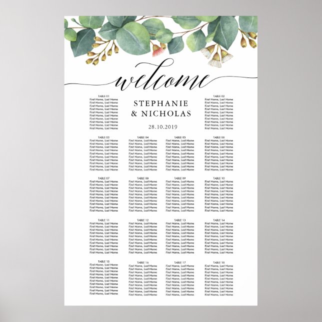 Eucalyptus greenery script seating chart (Front)