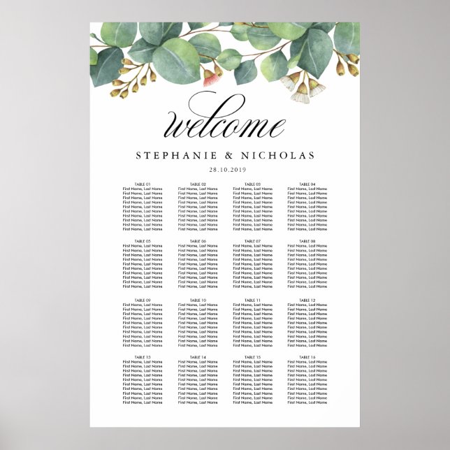 Eucalyptus greenery script seating chart (Front)